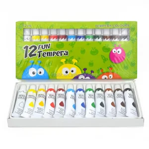 Safe Non-Toxic Washable 12-Color Kids Tempera Paints for Canvas and Paper