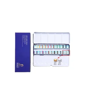 Solid Watercolor Paint Set 24/36/48 Colors Metallic Glitter 3mL in Tin Box for Canvas and Paper Painting