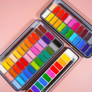 Solid Watercolor Paint Set Portable Travel Watercolor Kit in Tin Box Art Painting Supplies for Students