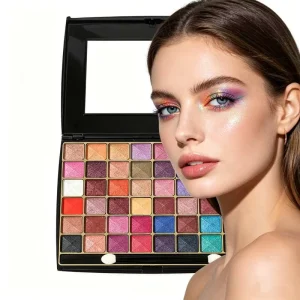 Talc-Free 48-Color Mineral Eyeshadow Palette Matte Shimmer and Glitter High Pigment with Mirror