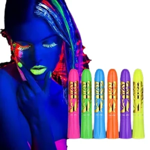 UV Neon Glow 6-Color Face Paint Crayon Kit Non-Toxic for Kids Body Art Halloween and Festivals