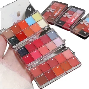 Vegan 10-Color Lip Gloss Palette with Long-Lasting Matte Moisturizing Non-Transfer Lip Tint