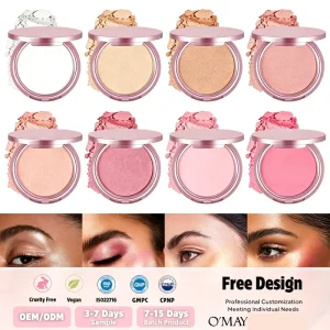 Vegan Pink Shimmer Blush Highlighter Palette Private Label for Face&body Cruelty free Waterproof Mineral Makeup Palette