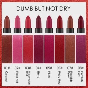 Velvet Matte Lipstick Nourishing Waterproof Long Lasting Rich Color 8 Shades OEM ODM Private Label Customized Logo