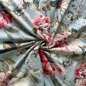Vintage Peony Floral Print Bedsheet Fabric Light Green Soft Bedding Sheet Material 100% Polyester Microfiber Fabric in Roll