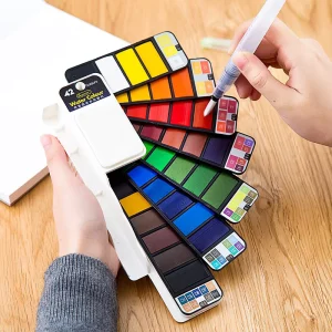 Watercolor 18/25/33/42 Pocket Travel Bright Color Fan Shape Solid Water Color Paint Set with Water Brush Pen