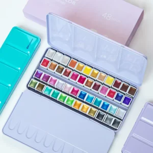 Watercolor Paint 48 Assorted Colors with Glitter Sparkle Effect for Adults and Beginners