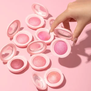 Waterproof Glitter Cream Powder Blush Compact with Mirror and Baked Eyeshadow