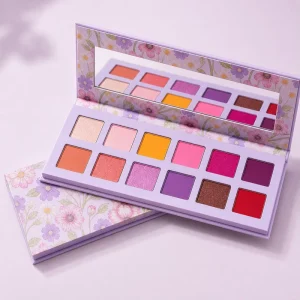 Waterproof Mineral Shimmer Long Lasting Eyeshadow Palette 12 Colors Purple Daisy Floral Packaging for Spring Makeup