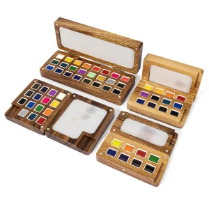 Wooden Box Watercolor Pigment National Style 8 12 15 24 Color Walnut Color Mini Solid Watercolor Pack Pigment Set