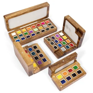 Wooden Box Watercolor Pigment National Style 8 12 15 24 Color Walnut Color Mini Solid Watercolor Pack Pigment Set