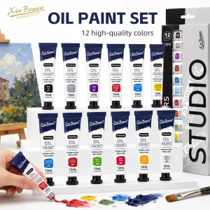 Xin Bowen Professional Oil Paint Set 12ml X 12 Rich Pigments Non Toxic Artist Painting Kit for Students and Professionals